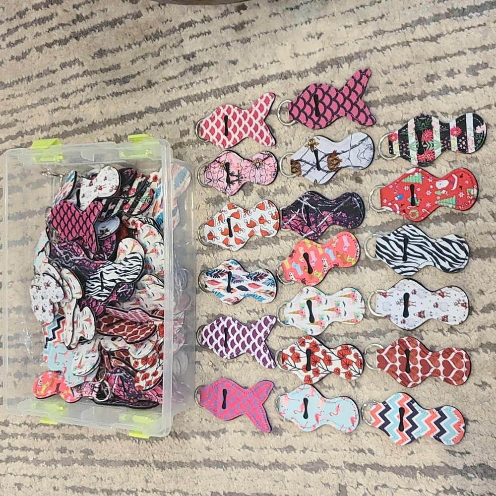 95 Neoprene Keychain holders for chapstick, mini Bic or USB